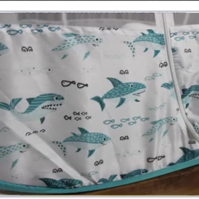 Màn Chụp Cao Cấp Mộc Miên Hoạ Tiết Xanh Ngọc Cá Mập - Kích Thước 1,8mx2m - 2 cửa ( Hà nội )