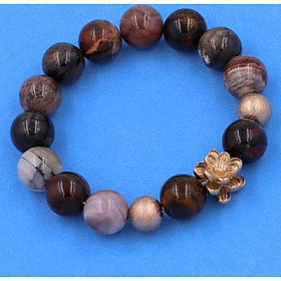Vòng tay Gỗ Hóa Thạch size 12 ly charm Hoa Sen vàng hồng VGHTHSHBH12 - hợp tất cả các mệnh