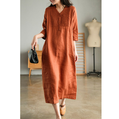 {#HàngMớiVề} Váy Đầm Nữ Thiết Kế Cao Cấp Cổ Xẻ Dáng Suông Tôn Dáng, Đầm Midi Chất Liệu Sang Trọng Da190