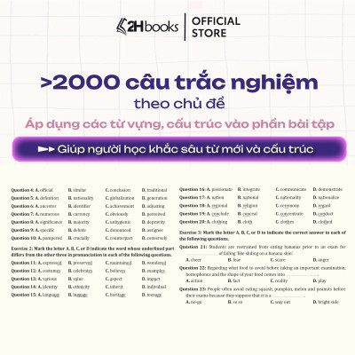 Sách Combo 30 Chủ đề từ vựng Tiếng Anh, 4000 từ vựng, 2000 câu hỏi trắc nghiệm, tiếng anh cô Trang Anh, 2HBooks