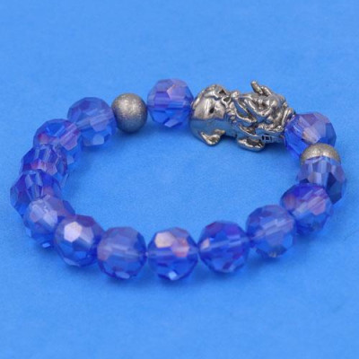 Vòng tay Pha Lê Xanh Dương cắt giác 10 ly - Vòng tay Tỳ Hưu Inox 2 Bi VFLGXDTHTRHB10