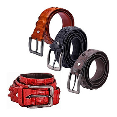 HP4222-4223-4724-4726 - Thắt lưng nam da cá sấu Huy Hoàng nguyên con 4P bát gài màu đen, nâu đất, nâu đỏ, vàng