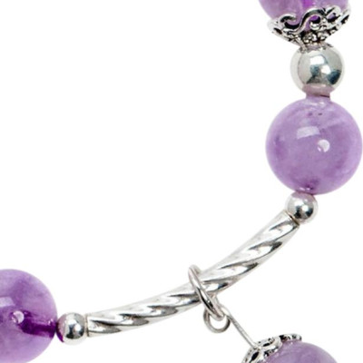 Vòng Tay Thạch Anh Tím Ngọc 8mm Charm Lá Bạc 925 Ngọc Quý Gemstones VT144