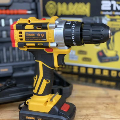 Máy khoan pin HUKAN 21V 3 chức năng tặng bộ phụ kiện mũi khoan