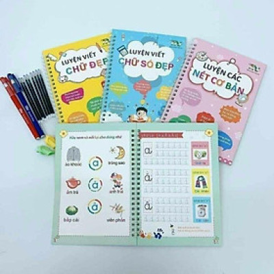 Set 3 quyển luyện viết cho bé - vở viết tự xóa thần kỳ