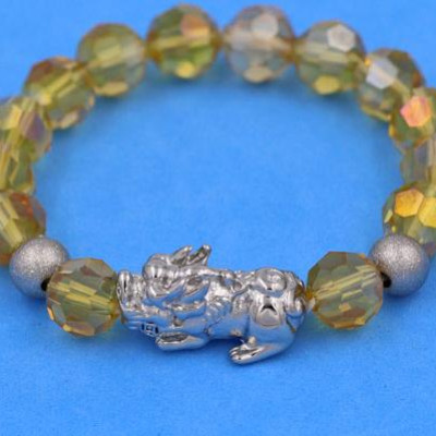 Vòng tay Pha Lê Vàng Đậm cắt giác 10 ly Mix Tỳ Hưu inox 2 Bi VFLGVDTHTRHB10 - Vòng tay thời trang phong thủy