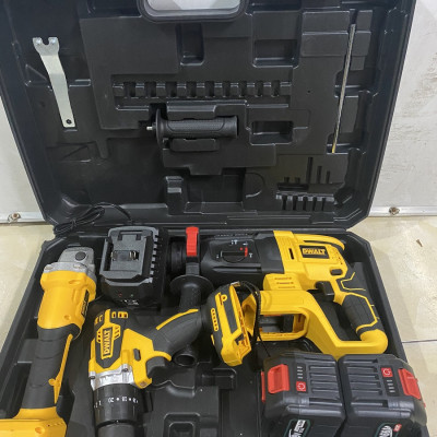 Bộ Combo Máy Khoan Đục Bê Tông, Máy Mài Và Máy Khoan Pin Dùng Pin 199V, 2 Pin 15Cell, Động Cơ Không Chổi Than, Bảo Hành 12 Tháng (Tặng kèm hộp đựng)