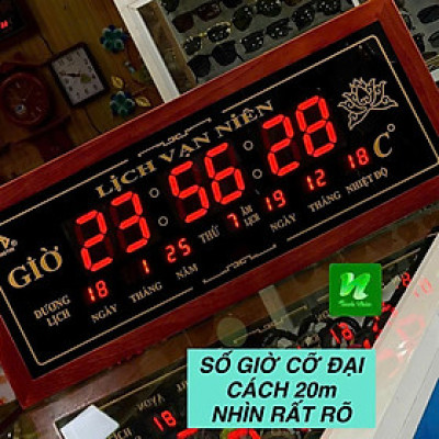 đồng hồ lịch vạn niên số lớn kịch thước 30x70 khung gỗ tự nhiên.