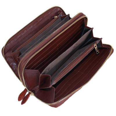 HP3739 - Ví nữ da cá sấu Huy Hoàng nhiều ngăn gai cầm tay màu nâu đỏ