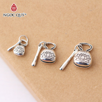 Combo 2 cái charm bạc mõ tụng kinh hoa sen treo - Ngọc Quý Gemstones