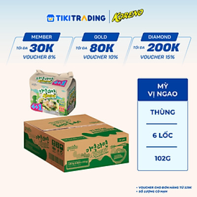Thùng 6 Lốc Mì Rong Biển vị Ngao Koreno (5 gói/Lốc)