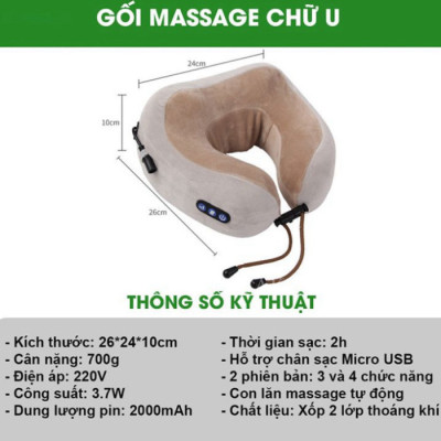 Gối Massage Cổ Vai Gáy, Gối Massage Cổ Chữ U, Gối Đeo Cổ Đa Chức Năng - Hàng Nhập Khẩu