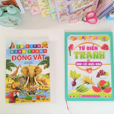 Sách - Combo 2 cuốn Từ Điển Tranh ( Động vật - b135 + Rau củ hoa quả - b65) Song ngữ Anh Việt - ndbooks