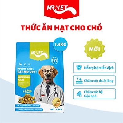 Gói Hạt 1.4kg Mr.Vet D1 cho Chó ở Mọi Lứa Tuổi - Chăm sóc hệ tiêu hóa toàn diện với Gan gà & Lòng đỏ trứng sấy