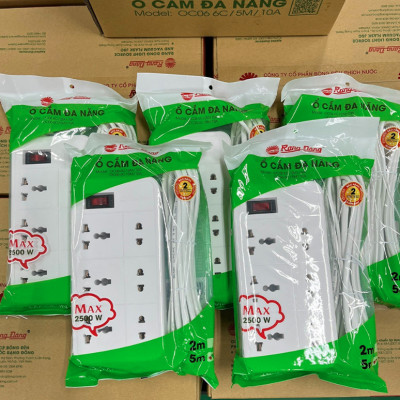 Ổ cắm đa năng Rạng Đông OC06/6C/10A 2500W dây dài 2M/5M - Hàng chính hãng