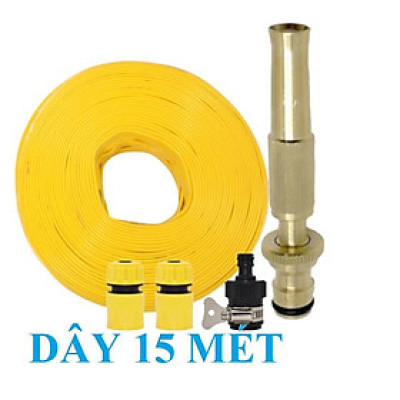 Bộ dây vòi xịt nước rửa xe, tưới cây đa năng, tăng áp 3 lần, loại 15m 206701-1 đầu đồng,cút,nối đen+ tặng đai