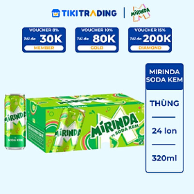Thùng 24 Lon Nước Ngọt Có Gaz Mirinda Soda Kem (320ml/lon)