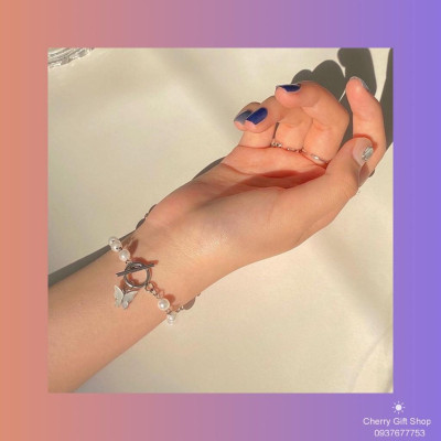 Lắc Tay Vòng Tay Chuỗi Hạt Ngọc Mặt Hình Bướm Phong Cách Hàn Quốc