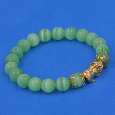  Vòng tay Đá Mắt Mèo Xanh Lá 8 ly - cẩn Tỳ Hưu Phong Thủy inox vàng VMEXNTHHKV8 - hợp mệnh Mộc, mệnh Hỏa