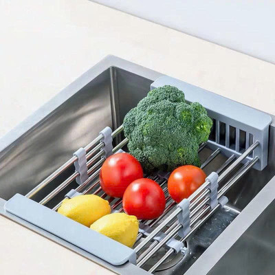 Rổ Rút Inox Đa Năng Gác Chậu Rửa Chén, Rửa Hoa Quả - 2 màu xám và đen ngẫu nhiên