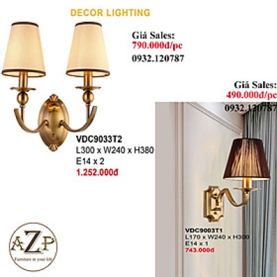 AZP - ĐÈN ỐP VÁCH / ĐÈN TRANG TRÍ / ĐÈN TREO TƯỜNG PHÒNG KHÁCH, PHÒNG NGỦ, NHÀ HÀNG, KHÁCH SẠN AZP-VDC9003T1 / VDC9033T2 phong cách đương đại, hàng nhập khẩu AZP