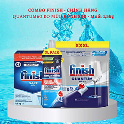 Muối Finish 1.5kg+Bóng Finish 800ml+ 72 Viên Finish Quantum Max dùng cho Máy Rửa Bát