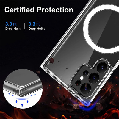ốp lưng magnetic cho Samsung Galaxy S22 Ultra / S22 Plus / S22 5G hiệu HOTCASE Ultra Crystal Clear - thiết kế trong suốt, chống sốc chống va đập - Hàng nhập khẩu