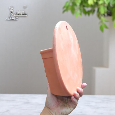 Chậu Treo Tường Đất Nung Hoa Văn Mặt Trời | Trang Trí Ban Công Treo Tường | Style Rustic | 24×24×15cm