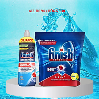 94 Viên rửa chén bát finish All in one + 800 ml Nước làm bóng chén finish