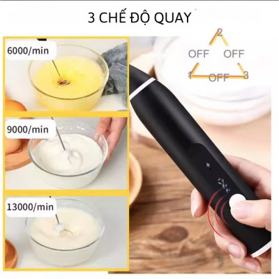 Máy Đánh Trứng, Đánh Sữa Và Tạo Bọt Cafe Cầm Tay Di Động 3 Tốc Độ Sử Dụng Pin Sạc Cao Cấp - Hàng Nhập Khẩu