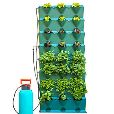 Tự Trồng Rau Đứng Minigarden tại nhà kèm Hệ Thống Tưới Nhỏ Giọt Bán Tự Động 2L/h + Bình Châm Phân Bón cho rau chứa 8 lít và  khung Module Vertical nhập khẩu Châu Âu (Không Cần Thay Đất cho Rau)