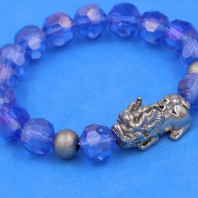 Vòng tay Pha Lê Xanh Dương cắt giác 10 ly - Vòng tay Tỳ Hưu Inox 2 Bi VFLGXDTHTRHB10