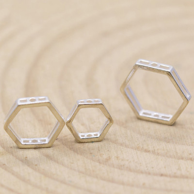 Combo charm bạc hình lục giác rỗng để lồng hạt vào giữa - Ngọc Quý Gemstones