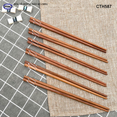 Đũa Gỗ Hương Tự Nhiên Vuông (Sét 10 Đôi) Khảm Trai Chống Mốc Chống Trơn Trượt - CTH587