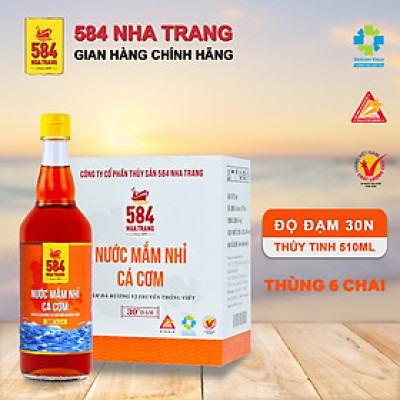 Thùng 6 Chai Nước mắm Nhỉ Cá cơm 584 Nha Trang - 30 độ đạm - Chai thủy tinh 510ml