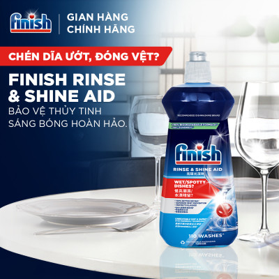 Combo Finish tiện lợi 2: Hộp 100 Viên Rửa Bát Finish Essential + Nước Làm Bóng Finish 500ml + Muối Rửa Chén Finish Salt túi 1kg