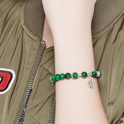 Vòng Đá Cẩm Thạch Charm Lá Bạc 925 8mm Ngọc Quý Gemstones VT156