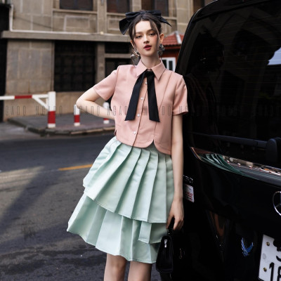 Chân váy xanh mint xếp ly NGADO