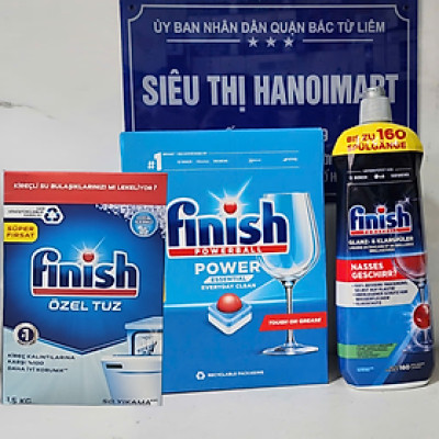 Combo 120 viên Finish+ nước bóng 1150ml+1.5kg muối rửa bát dùng cho máy rửa bát chén
