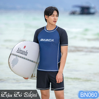 Bộ bơi nam cao cấp, có cỡ big size tới 125kg cho người mập béo, dáng áo bơi cộc tay, quần 2 lớp phom rộng rãi, quần áo bơi size đại cho nam | BN060