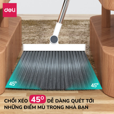 Bộ chổi quét nhà kèm xẻng hót rác gấp gọn Deli đa năng thông minh, màu trắng chất liệu nhựa cao cấp và thép không gỉ