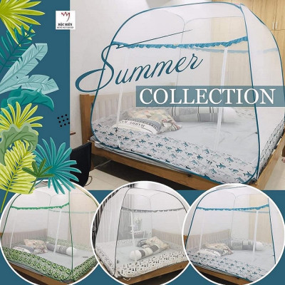 Màn Chụp Cao Cấp Mộc Miên Hoạ Tiết Xanh Ngọc Cá Mập - Kích Thước 1,8mx2m - 2 cửa ( Hà nội )