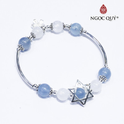 Vòng thạch anh ưu linh trắng phối aquamarine charm bạc - Ngọc Quý Gemstones