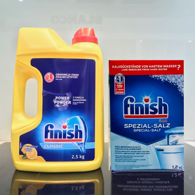 combo Muối rửa bát Finish 1,2 kg + bột rửa bát Finish 2.5kg +Tặng que thử nước