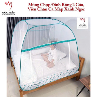 Màn Chụp Cao Cấp Mộc Miên Hoạ Tiết Xanh Ngọc Cá Mập - Kích Thước 1,8mx2m - 2 cửa ( Hà nội )