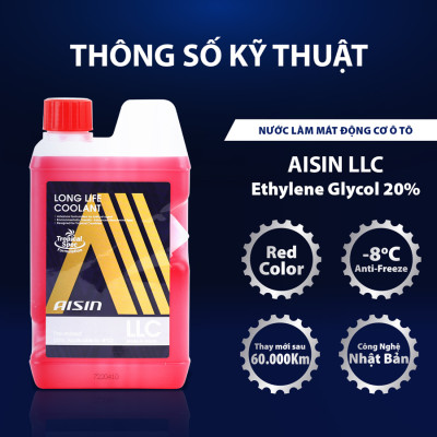 Nước Làm Mát Động Cơ Màu Đỏ AISIN Long Life Coolant 20% 1 Lít LCPM20A1LR - Nhập Khẩu Chính Hãng