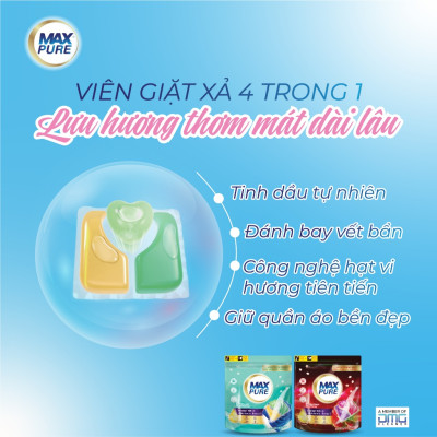Combo 10 túi viên giặt Maxpure hương Huyền Thoại tặng 1 túi viên giặt hương Huyền Thoại