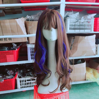 Tóc giả móc line xanh dương cao cấp- tặng lưới chùm tóc- hình thật