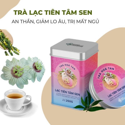 Trà Lạc Tiên Tâm Sen hòa tan Hygie 250gr giúp giảm căng thẳng ngủ ngon
