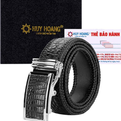 Thắt Lưng Nam Da Cá Sấu Đan Viền Bản Lớn Huy Hoàng HT4288 - Đen